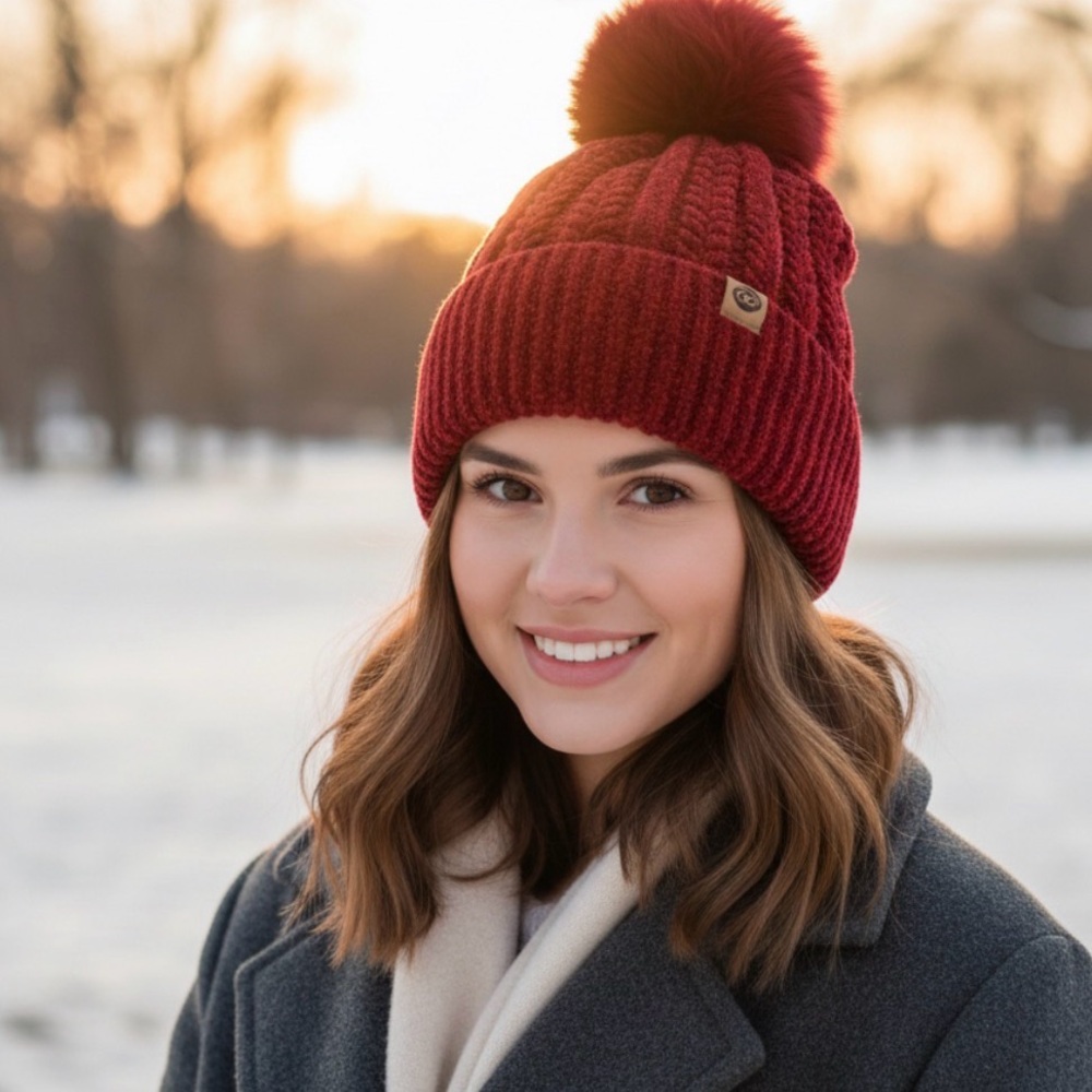 Dark Red Knit Hat Size Medium